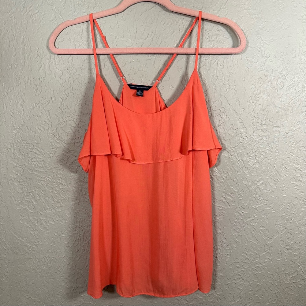 American Eagle S Ruffle Cami Racerback Womens Tank Top Coral Fairycare Boho‎